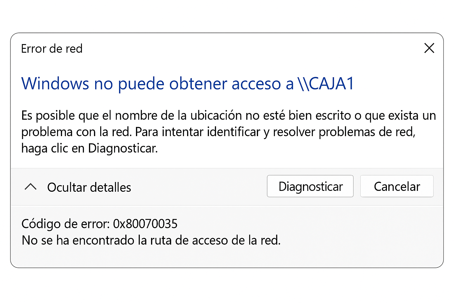 Error 0x80070035 en Windows 11